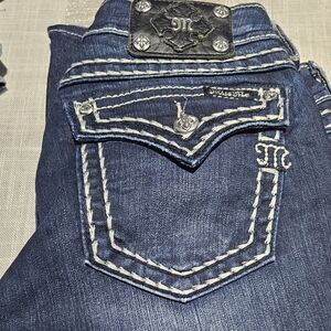 Miss Me Blue Jeans with White Stitching